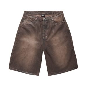 6PM Brown Denim Shorts Season Coated Washed